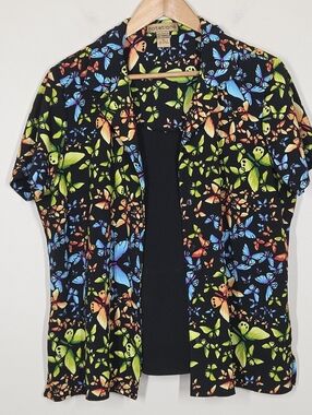 Vtg 90s Y2K Multicolor Butterfly Button Up Top Fairy Festival Boho Coastal XL